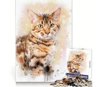 Bengal Cat Watercolor 1000 Pieces Puzzles for Teenagers Memory Training Peaceful Escape Flawless Cut Winter Gift (50x75cm)