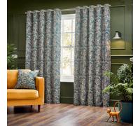 Wylder Tropics Bengal Chenille Eyelet Curtains - 2 Panels - Width x Drop - 168 x 229cm (66 x 90) - Wedgewood