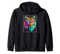 Bengal Tiger Cat Boss Chef Predatory Cat Neon Colleague Zip Hoodie