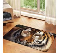 Bengal Tiger Dog Food Mat, Absorbent Pet Feeding Mat for Food and Water Bowls Non-Slip Placement Pad for Floors Waterproof Quick Dry Water Dispenser Mat for Dogs Puppy Cats 16x24 Inch