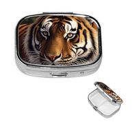 Bengal Tiger Square Metal Pill Box 2 Compartment Cute Travel Pill Organizer Case Portable Medicine Vitamin Organizer Pill Case for Women Men Travel Unique Gift