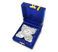 BENGALEN Diya German Silver Oil Lamp with Blue Velvet Box Silver Plated Panchmukhi Dia Pooja Items Home Decoration Puja Gifts Handmade Diwali Gift Traditional Indian Dhanteras Deepawali Upahaar