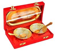 BENGALEN Gold Plated Bowl Spoon Tray Set Light Weight Dessert Dry Fruits Serving Christmas Eid Wedding Return Gifts Friends Family Home Decoration Housewarming Corporate Gifts Diwali Gift Items