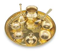 BENGALEN Pooja Thali Set Brass Puja Thali Pital 8 Inch With Accessories Kuber Diya Ghanti Kalash Spoon Bowl Agarbatti Stand For Diwali Gifts Home Office Wedding Gift Items, 500 ml