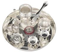 BENGALEN Pooja thali Set Silver Plated with 8 Inch Plate Bowl Agarbatti Stand Palli Kalash Diya Kumkum Holder Coin Puja Thali for Home Mandir Office Wedding Return Diwali Gift Items