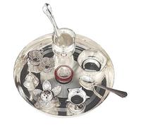 BENGALEN Pooja thali Set Silver Plated with 8 Inch Plate Diya Kalash Bowl Ghanti Dhup Dan Palli Spoon Kumkum Stand Coin Puja Thali for Diwali Home Mandir Office Wedding Return Gift Items