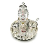 BENGALEN Pooja thali Set Silver Plated with Varalakshmi Devi Mukhota Idol Statue for Festival Varamaha Lakshmi Puja Thali Gift Items