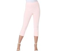 Bengaline Summer Cropped Trousers for Women Capri Pants Short Cropped Cut Off Elasticated Stretch Casual Plain Bottoms Three Quarter Length Pedal Pusher Ladies Clothes Baby Pink 12