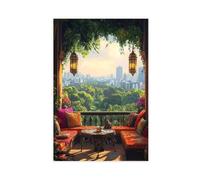 Bengaluru Terrace with Silk Cushions, Indian Urban Canvas Poster Bedroom Decor Landscape Office Room Decor Gift 8" L X 12" W