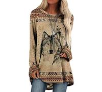 Bengbobar Western Sweatshirts for Women Native American Aztec Print Pullover Long Sleeve Crewneck Crewneck Sweatshirt, Wolf Head, XL