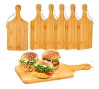 Benhurb 6pcs Bamboo Chopping Board Blank set, Small Cutting Boards with Handle, Wood Engraving Serving Board for Kitchen, Mini Charcuterie Board Craft for Pizza Bread Cheese Fruit Vegetables, 11X5inch