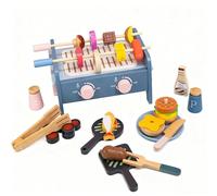 Benhurb Wooden Toys BBQ Grill Barbecue set, Toddler Toys, Wood Kitchen Toys Play Food Accessories, Role Pretend Cooking Toy with Rotating Skewer, Birthday for 2 3 4 Year Old Girls Boys