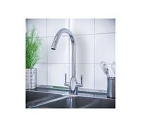 Beni Twin Lever Chrome Kitchen Sink Mixer Tap With Swivel Spout