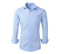 Benibos Mens Long Sleeve Dress Shirts Slim Fit Casual Business Formal Button Down Shirt (C455 Light Blue, L)