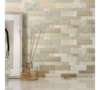 BeNice 3D Brick Tile Stickers Peel and Stick Wall Tiles Stone Effect Textured,Self-Adhesive Mosaic Subway Tiles Waterproof(French Beige,10sheets)
