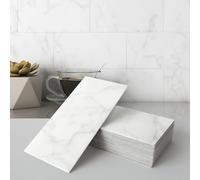 BeNice Matte Large Stick on Marble Tile Stickers for Kitchen Splashback Bathroom Wall Self-Adhesive Waterproof CM 10x20 (Carrara White,23PCS)