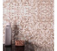 BeNice Metal Mini Hexagon Stick on Mosaic Tiles Stickers for Kitchen Splashback Self Adhesive Wall Fireplace(10 Sheets,Brown Rose Gold)