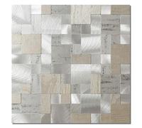 BeNice Self Adhesive Tiles for Kitchen Splashbacks,Stick-on Square Mosaic Stickers 3D Metal Wall Paneles(10sheets,Grey Slate)