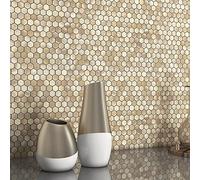 BeNice Stick on Mosaic Tiles Kitchen Backsplash Stickers,Aluminium Tile Small Tiles Metal Hexagon Tiles Stickers(5sheets,Champagne Gold)