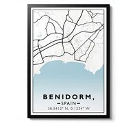 Benidorm Print, City Map Poster, Modern Travel Wall Art, Tourism Home Decor Gift Idea, Archival Matte, A5 (Framed) - 21x14.8cm