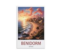 Benidorm Spain Vintage Travel Poster Sunset 08x12inch(20x30cm) Canvas Wall Art Posters for Living Room Decor Paintings for Home Decor