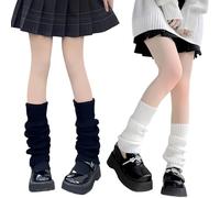 BENIFILE 2 Pairs White Black Leg Warmers 80s Y2k Ribbed Knit Legwarmers for Women Girls Ladies Leg Warmer UK Womens Fashion Ankle Warmers for Ballet Yoga Dance Ice Skating (40CM)