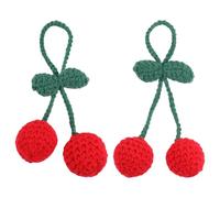 benikmake 2pcs Cherry Crochet Car Ornament Rearview Mirror Hanger Red Handmade Knitted Cherry Pendant for Car Bags Home Decor