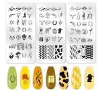 benikmake 3pcs Cowboy Nail Stamp Template Nail Printing Stainless Stencils Stamp Plates Kit for Nail Salon Western Element 6x12cm 2.36x4.7inch
