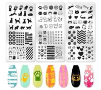 benikmake 3pcs Cute Cat Nail Stamp Template Fish Cat Paws Nail Printing Stainless Stencil for Manicure Salon Pet Elements 6x12cm 2.36x4.7inch