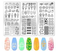 benikmake 3pcs Dessert Nail Stamp Template Ice Cream Candy Nail Printing Stainless Stencil for Manicure Salon Food Elements 6x12cm 2.36x4.7inch