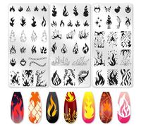 benikmake 3pcs Flame Nail Stamping Plate Nail Printing Stainless Stencil for Manicure Salon Fire Element 6x12cm 2.36x4.7inch