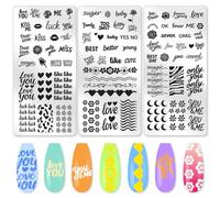 benikmake 3pcs Love Word Nail Stamping Plate Flower Nail Printing Stainless Stencil for Manicure Salon Valentine's Day Element 6x12cm 2.36x4.7inch