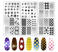 benikmake 3pcs Star Moon Nail Stamp Template Star Gradient Nail Printing Stainless Stencil for Manicure Salon Classic Elements 6x12cm 2.36x4.7inch