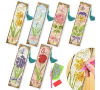 benikmake 6pcs Spring Flowers Diamond Reading Bookmark Diamond Painting Bookmark Kits for Adult Retro Frame 5D Gem Art Marks for Book Lovers 1.96x7.87in