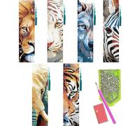 benikmake 6pcs Wild Animal Diamond Drawing Bookmark 5D Cool Wildlife Bookmark Set with Crystal Pendant Tassel DIY for Beginner Craftsman Rectangular 5x20cm 1.96x7.87in Colorful