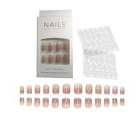 Benixmidart Press On Nails, 24Pcs Reusable French Tip Nails with 48Pcs (2 Sheets) Nail Adhesive Tabs, Square Fake Nails Coffin Nails Tips& Almond Nail Tips Full Cover (French, M)