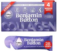 Benjamin Button Hydrolysed Liquid Marine Collagen Supplement 12, 000mg + Vitamin C, Skin, Hair, Nails, Joints - 28 Sachets, 1 Month, Blackcurrant Benjamin Button Purple