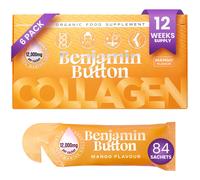 Benjamin Button Hydrolysed Liquid Marine Collagen Supplement 12, 000mg + Vitamin C, Skin, Hair, Nails, Joints - 84 Sachets, 3 Months, Mango Flavour Benjamin Button Yellow