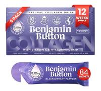 Benjamin Button Marine Collagen Liquid Sachet w/Hyaluronic Acid & Vitamin C | for Hair, Skin, Nails & Joints | 12,000mg High Strength Hydrolysed Collagen (Blackcurrant, 84x Sachets)