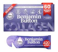 Benjamin Button Marine Collagen Liquid Sachet w/Hyaluronic Acid & Vitamin C | for Hair, Skin, Nails & Joints | 12,000mg High Strength Hydrolysed Collagen (Blackcurrant, 420x Sachets)