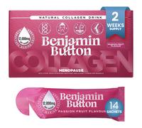 Benjamin Button Menopause Collagen Passionfruit Sachets - 14 Pack (2 Weeks Supply) - 12, 000 mg Marine Collagen with Red Clover, Vitamins & Maca Benjamin Button Maroon