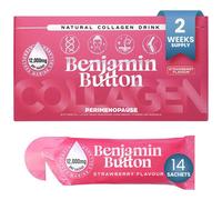 Benjamin Button Perimenopause Collagen Strawberry Sachets Pack 12, 000mg Marine Collagen With Chasteberry, Vitamins & Hyaluronic Acid 14 Sachets