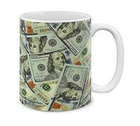 Benjamin Franklin Dollar Pattern Mug with Handle Coffee Mug Cute Ceramic Drinkware for Cappuccino Office Hot Chocolate Everyday Use 330Ml