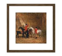 Benjamin Marshall Foxhunting Scene 8X8 Inch Square Wooden Framed Wall Art Print Picture with Mount Artery8 Brown One Size