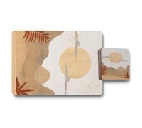 Benjamin Tate Design Abstract Art Collection Placemat And Coaster Set With Wood Backing, Limited Edition