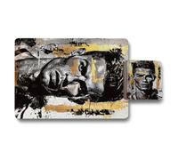 Benjamin Tate Design Abstract Art Placemat And Coaster Set With Gold Accents On Wood Base Limited Edition