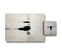 Benjamin Tate Design Abstract Art Placemat And Coaster Set With Wood Bottom Limited Edition Design In Trend Artwork Collection