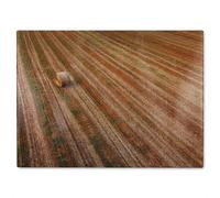 Benjamin Tate Design Aerial view of hay bale fields Designer Glass Chopping Board in Natural Benjamin Tate Design Natural