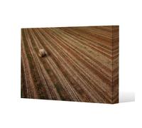 Benjamin Tate Design Aerial View Of Hay Bale Fields Slim Style Canvas Print 90X120Cm , 15mm Slim Real Wood.