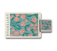 Benjamin Tate Design Amsterdam Flower Market Placemat And Coaster Set With Designer Artwork Wooden Base Limited Edition